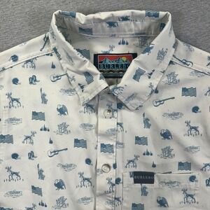 NWOT Burlebo Performance Polo Shirt Men's Small USA Deer Capital Guitar AOP